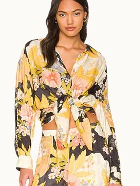 SPELL & THE GYPSY COLLECTIVE Tyler Shirt Charcoal Floral Mix Button Down Small